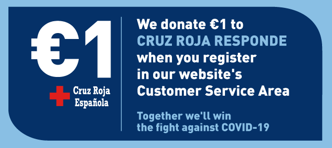 We donate 1€ to Cruz Roja Responde for each new register in our customer service área
